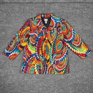 Chicos Jacket Womens 3/XL Vibrant Art to Wear Geometric Print Cotton Pockets